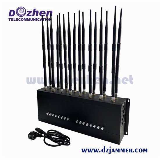 80W Adjustable 16 Antennas Powerful 3G 4G Phone Blocker WiFi 2.4g 5.8g UHF VHF GPS Lojack Remote Control All Bands Signal Jammer  - Click Image to Close