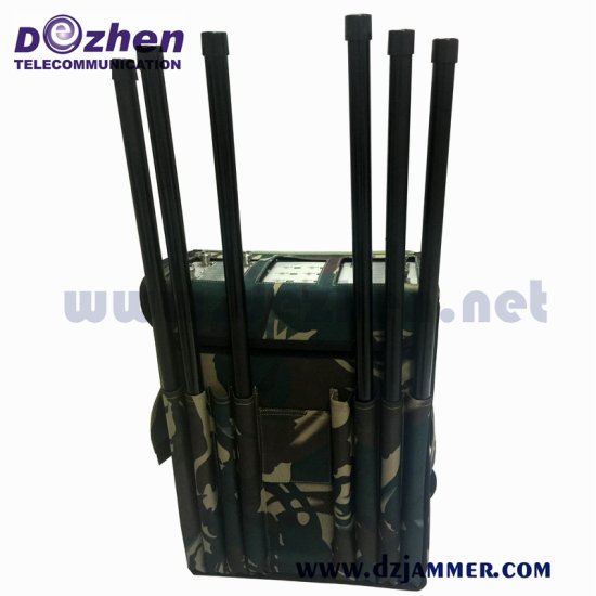 Backpack 80W Jammer Signal Blocker 6 Bands , Army Electronic Signal Jammer - Click Image to Close